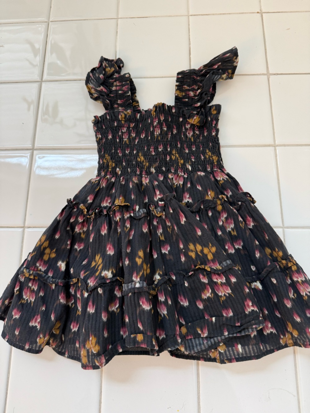 Hill House Smocked Black Floral Sundress with Ruffled Tiers